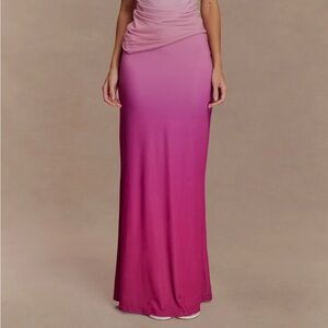 Meshki Bruna Slinky Fishtail Maxi Skirt- Ombre Pink Size: S